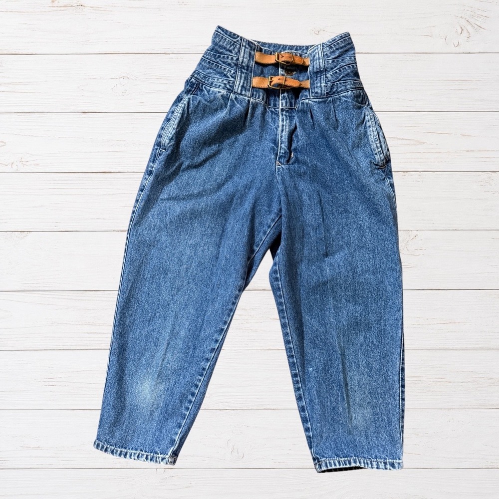 Vintage 80s High Rise Double Buckle Tapered Peg Leg Jeans W.O.R.D.S. Size 1